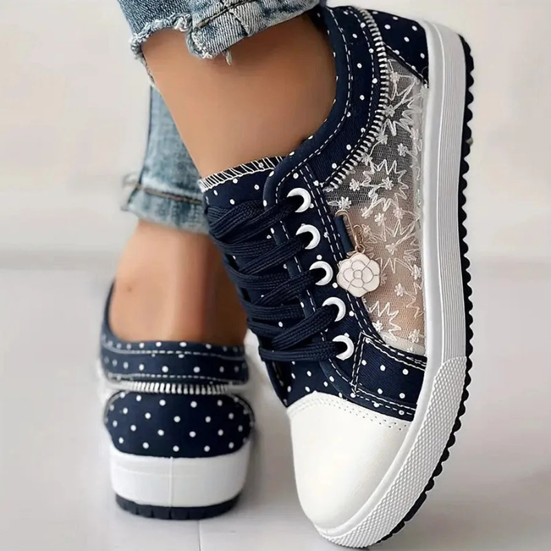 Caro | Sneaker Dentelle Florale & Zip Décoratif