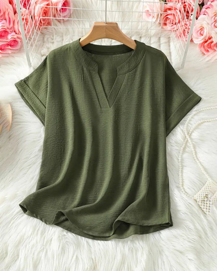 Zoe | Blouse Fluide Col V & Manches Chauve-Souris