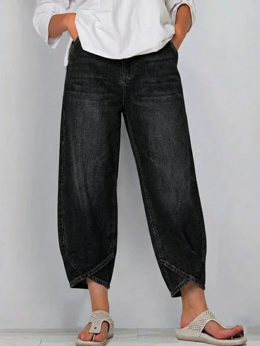 Lucie | Jean Barrel Crop Taille Haute & Coupe Décontractée