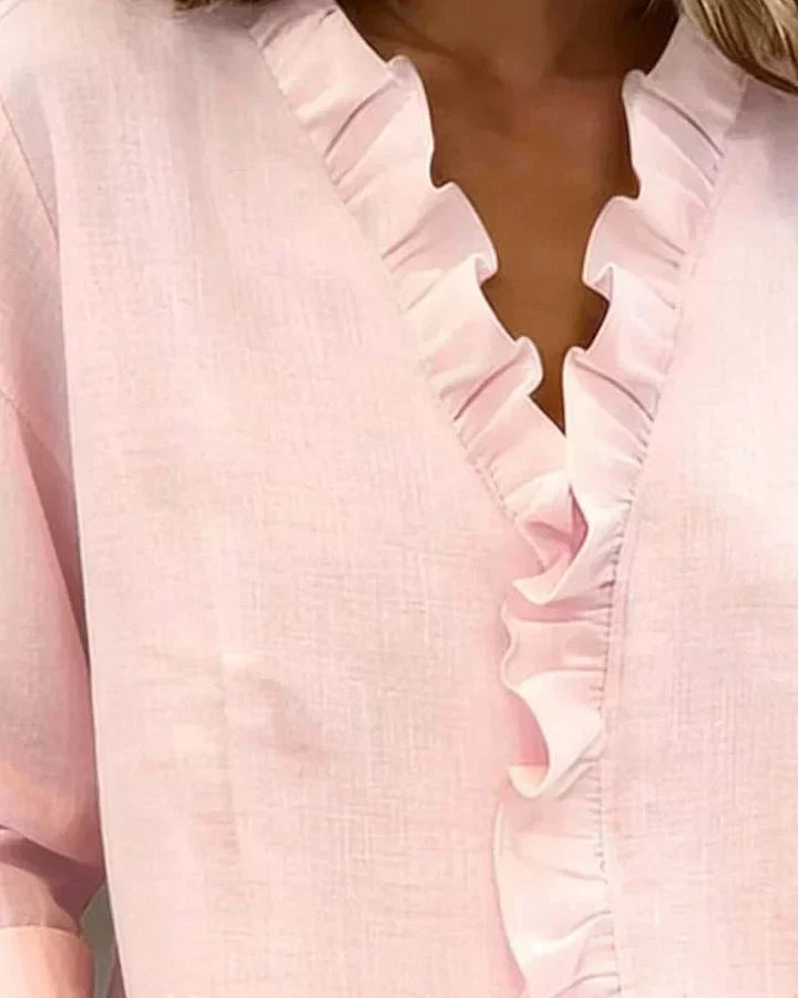 Indie | Blouse à Volants à Col V et Manches Longues