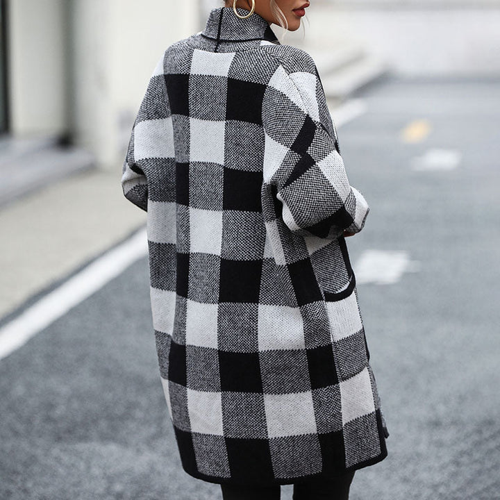 Cardigan Tricoté Décontracté À Carreaux