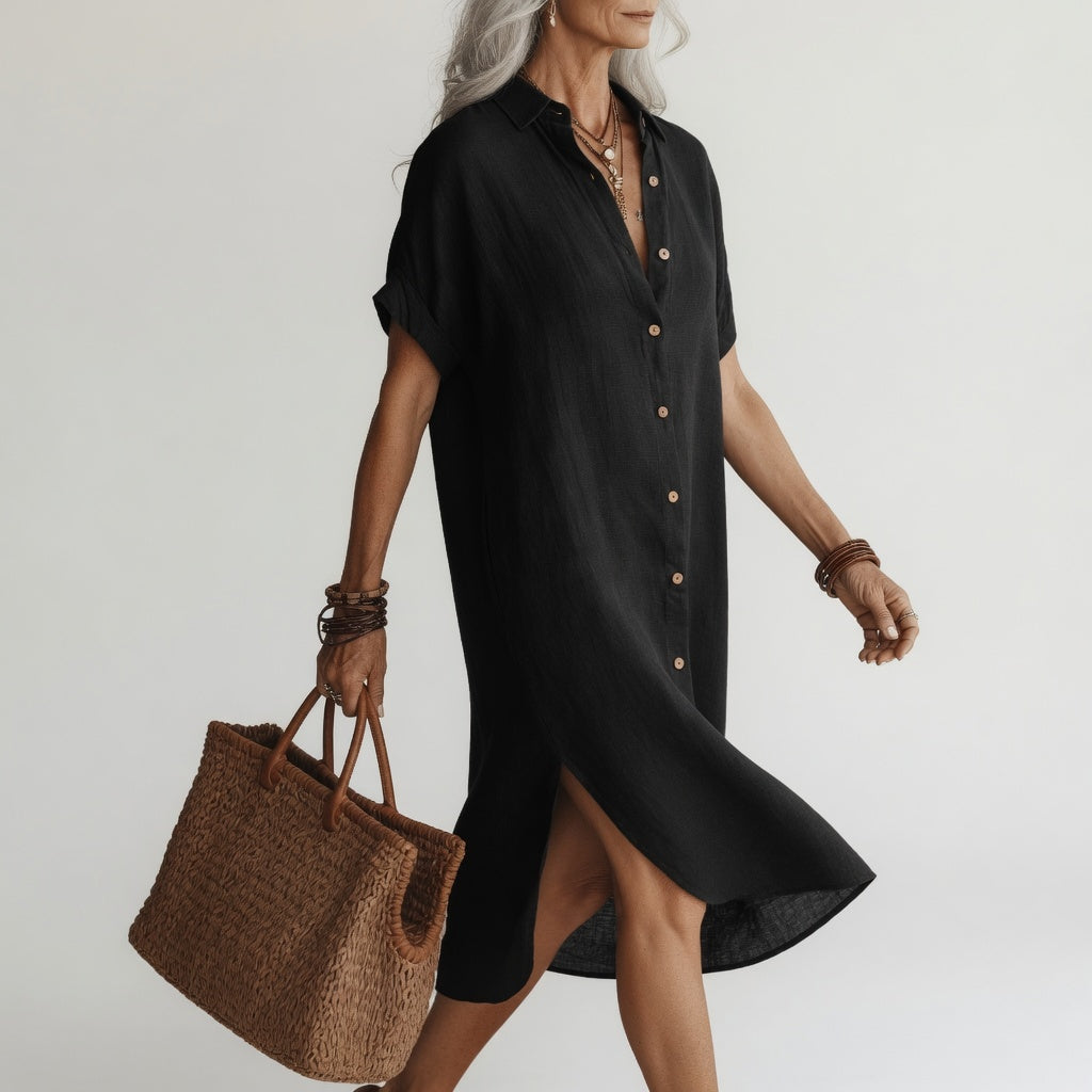 ÉVANÉLIE™ | Robe Chemise Midi Confort Élégant