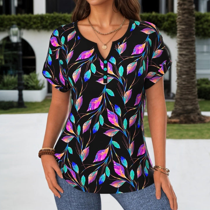 Blouse À Imprimé Feuilles Colorées