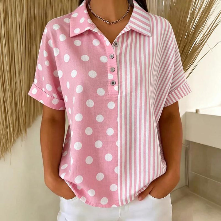 Blouse Décontractée À Pois Et Rayures