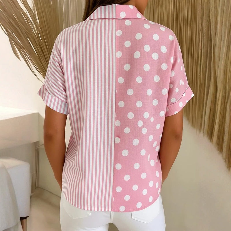 Blouse Décontractée À Pois Et Rayures