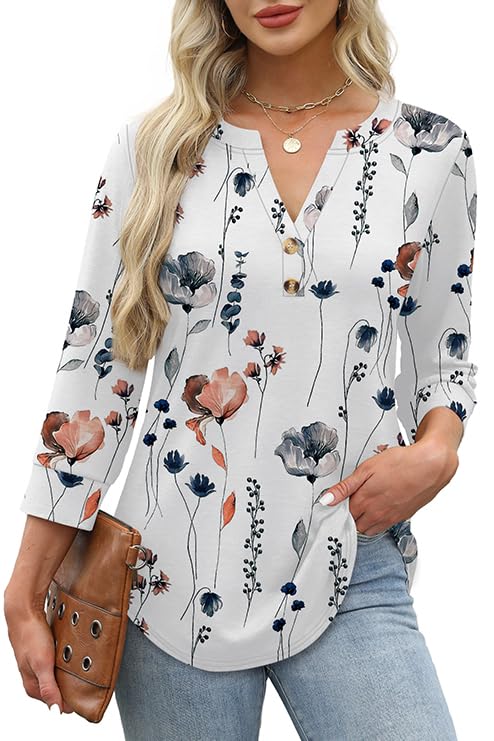 Flora | Blouse Imprimé Floral Sauvage Col V & Boutons Dorés
