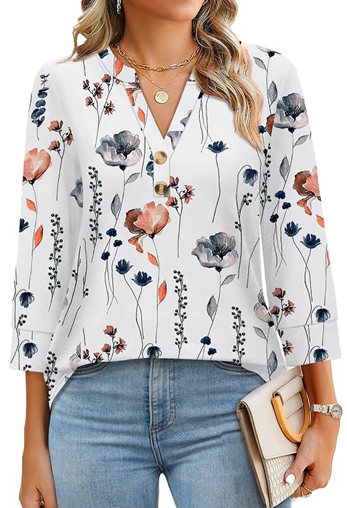 Flora | Blouse Imprimé Floral Sauvage Col V & Boutons Dorés