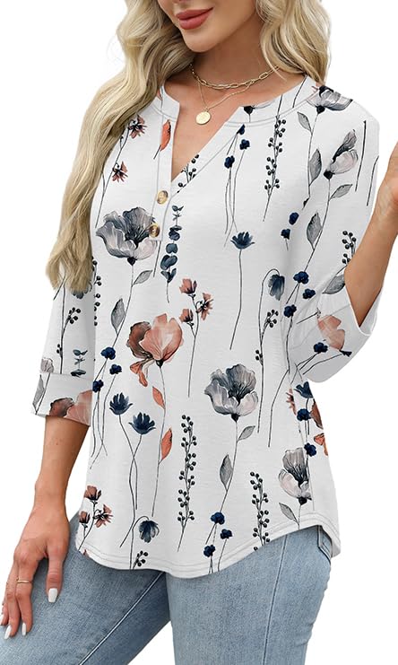 Flora | Blouse Imprimé Floral Sauvage Col V & Boutons Dorés
