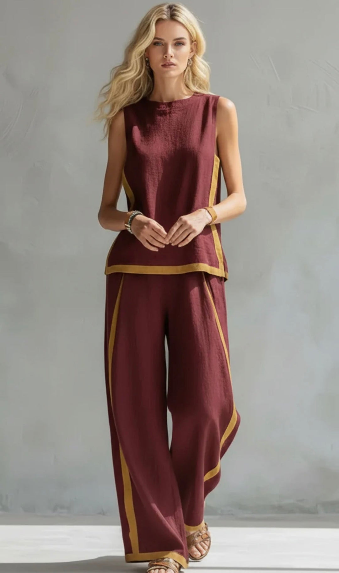 Leila Ensemble Élégant en Coton et Lin