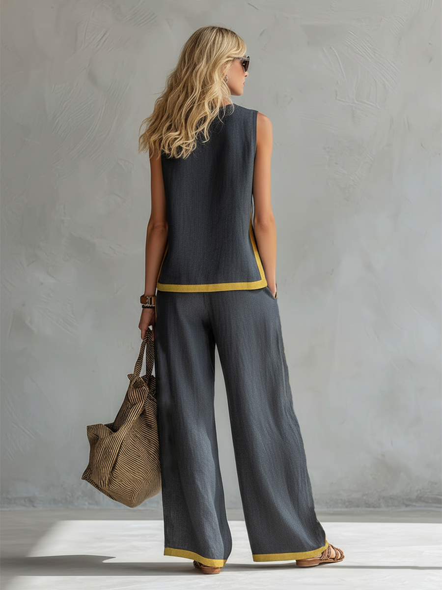 Leila Ensemble Élégant en Coton et Lin
