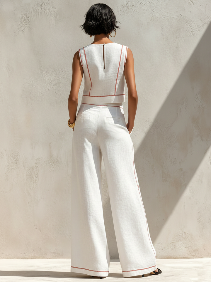 Ensemble Pantalon Élégant à Coutures Contrastées