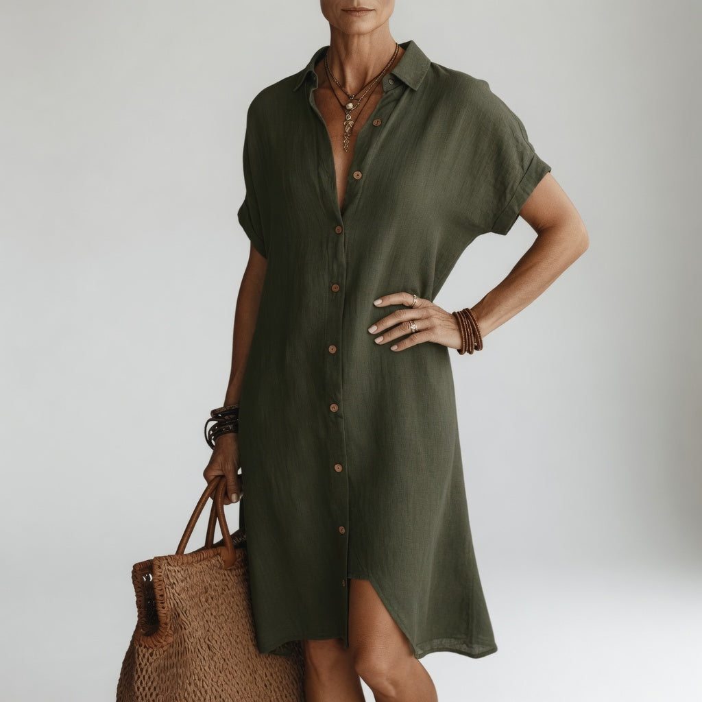 ÉVANÉLIE™ | Robe Chemise Midi Confort Élégant