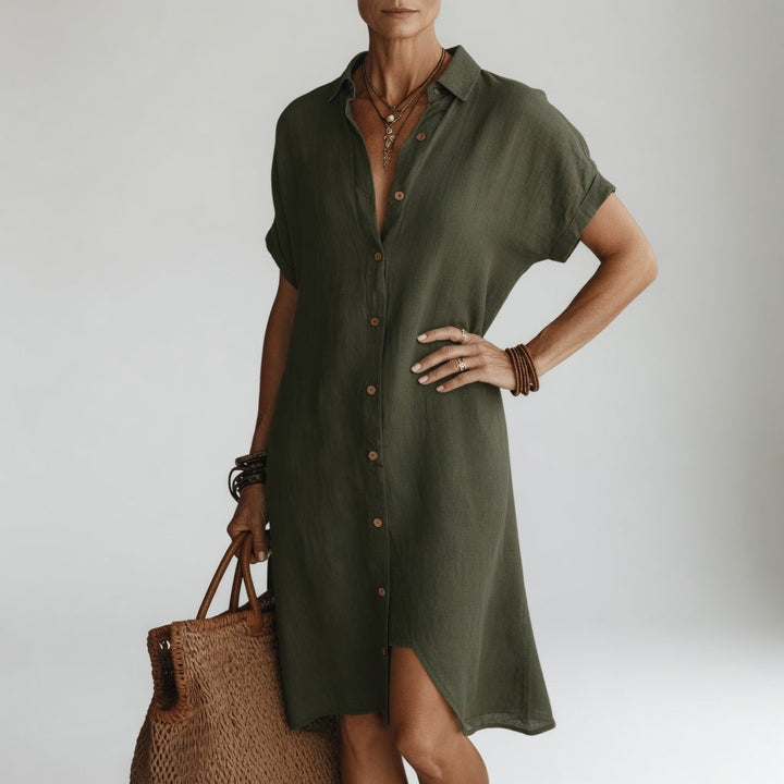 ÉVANÉLIE™ | Robe Chemise Midi Confort Élégant