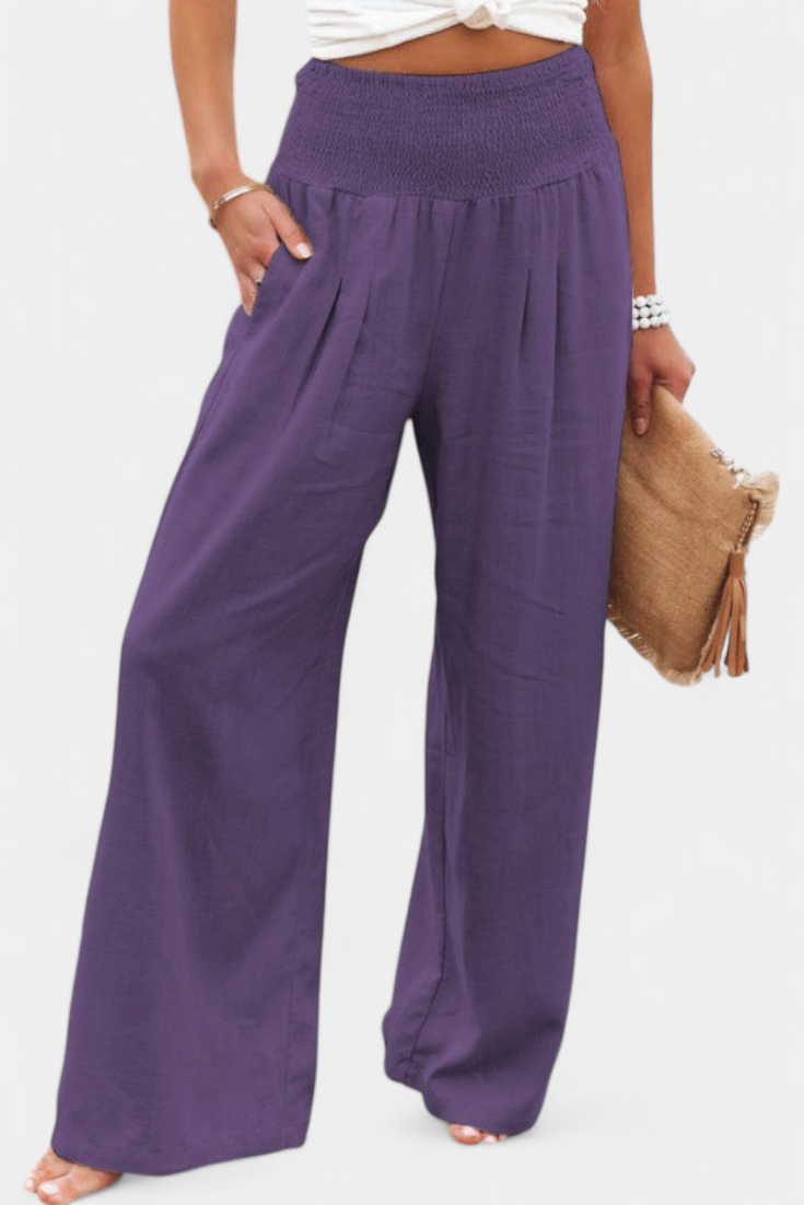 Lexia Pantalon confortable à taille fluide en coton et lin