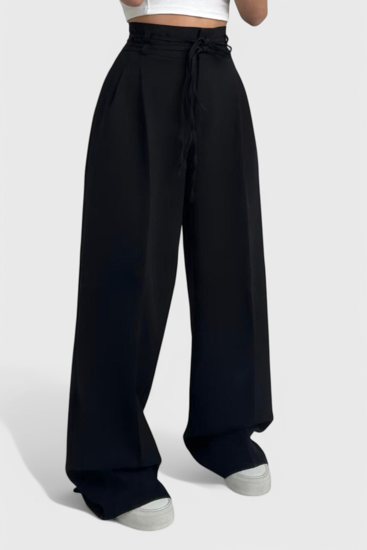 Pantalon large taille haute Sophie avec accents en corde
