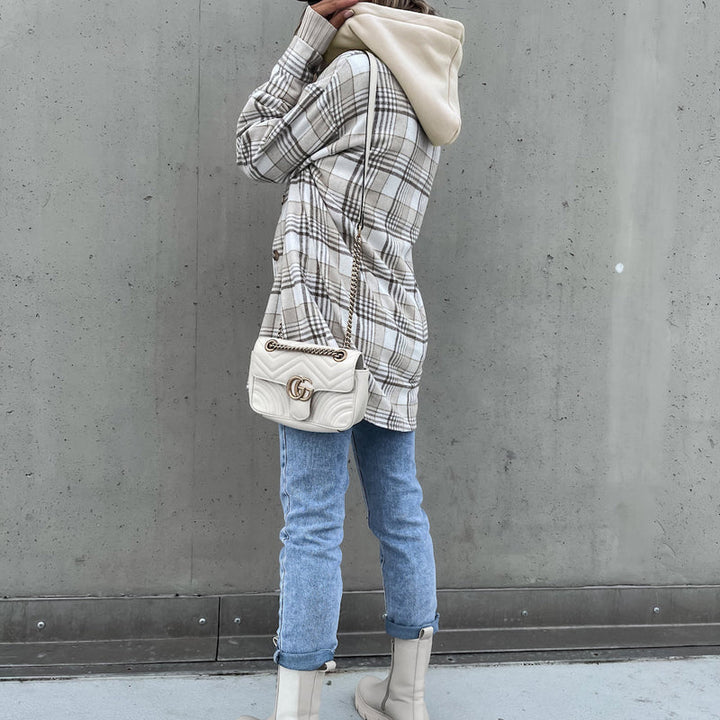Manteau À Capuche Décontracté À Carreaux