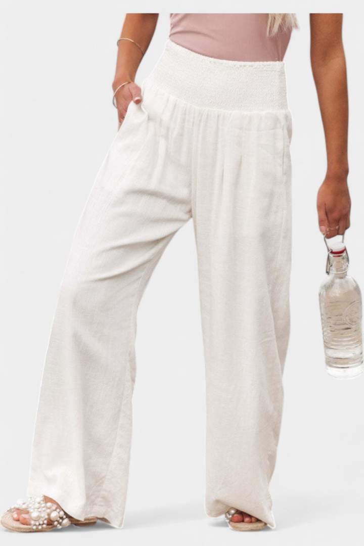 Lexia Pantalon confortable à taille fluide en coton et lin