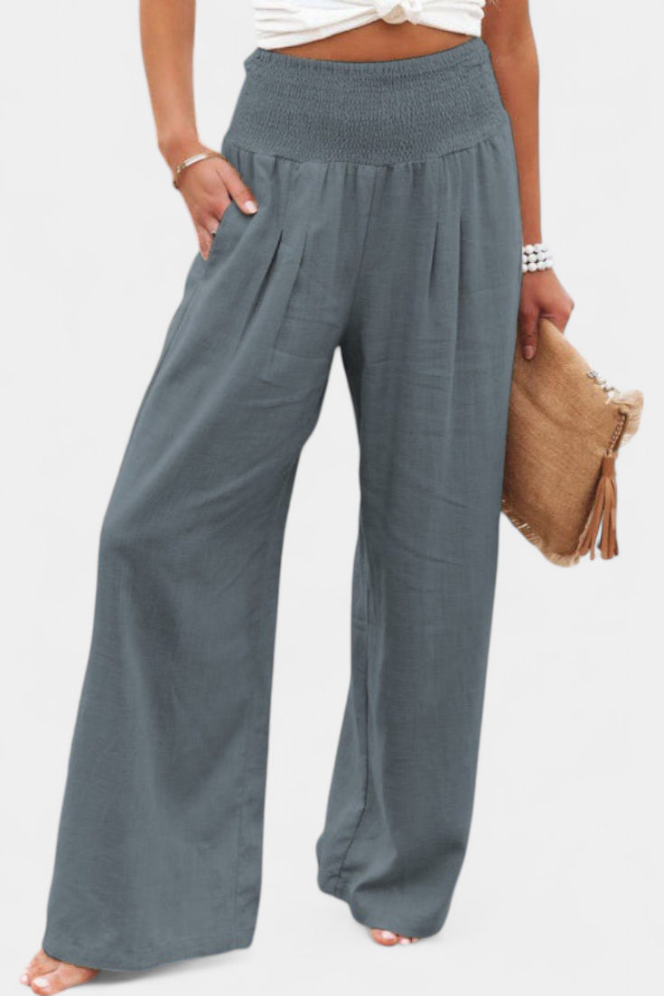 Lexia Pantalon confortable à taille fluide en coton et lin