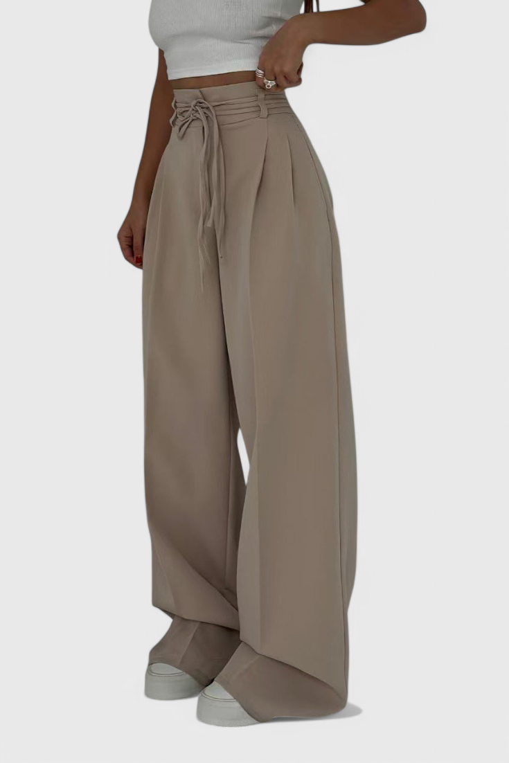 Pantalon large taille haute Sophie avec accents en corde