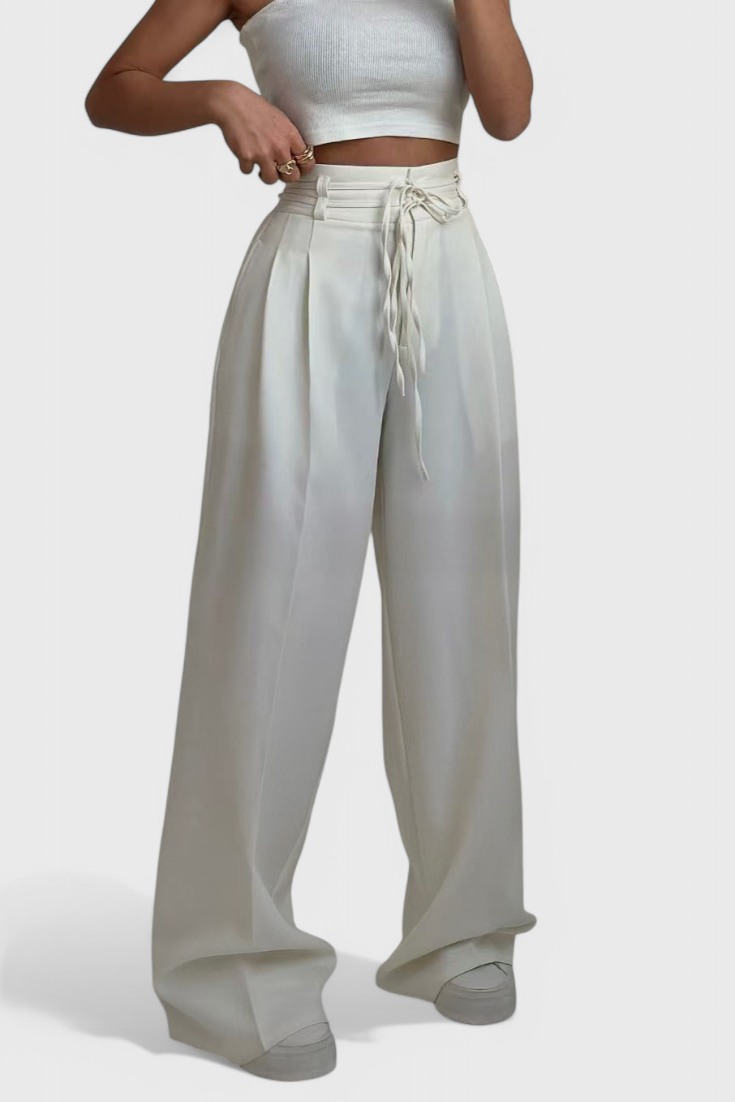 Pantalon large taille haute Sophie avec accents en corde