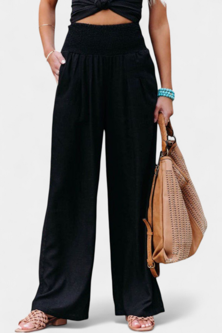 Lexia Pantalon confortable à taille fluide en coton et lin