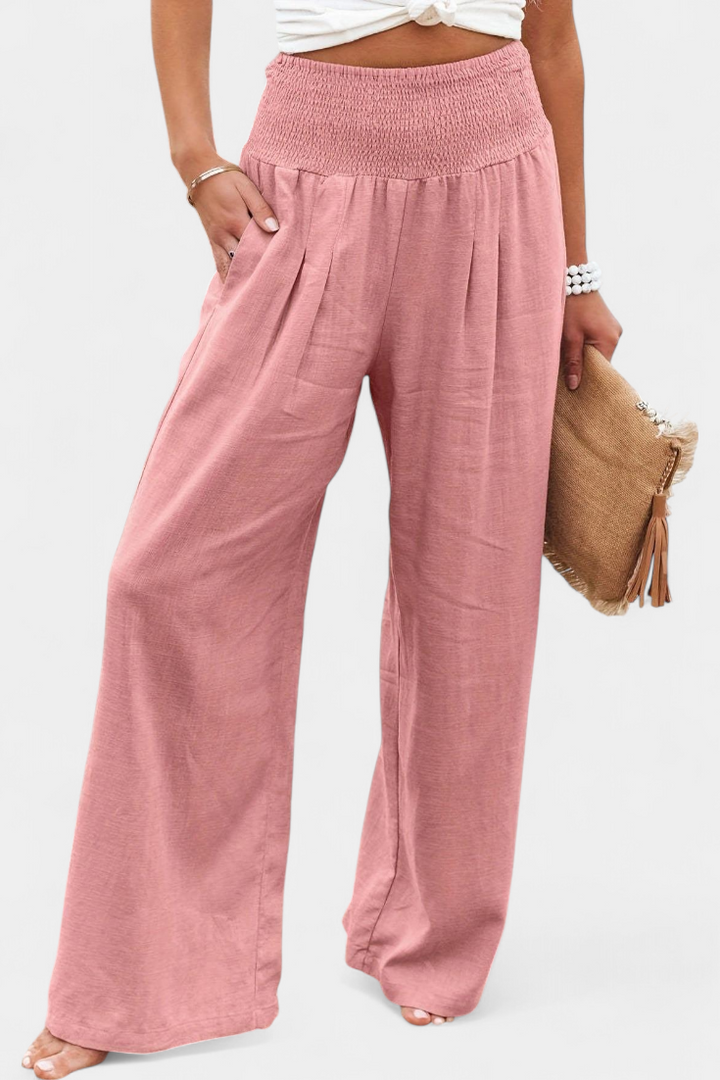 Lexia Pantalon confortable à taille fluide en coton et lin