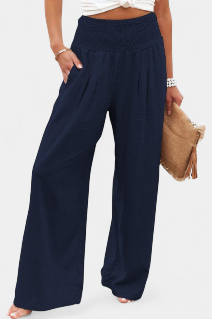 Lexia Pantalon confortable à taille fluide en coton et lin