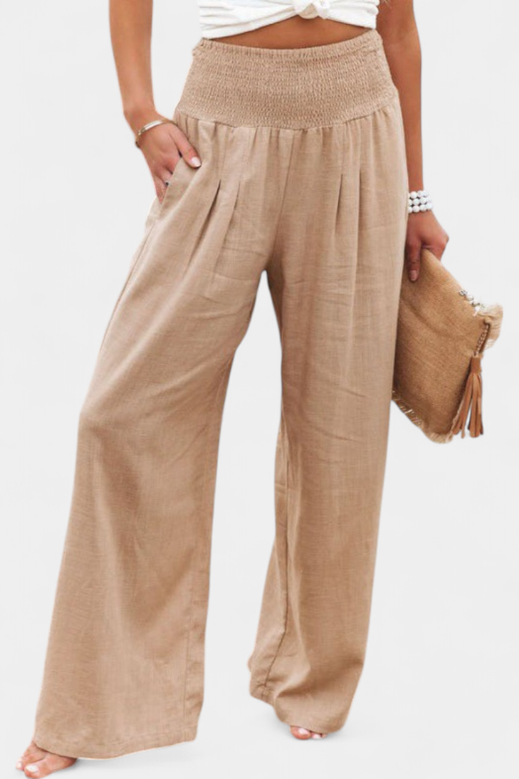 Lexia Pantalon confortable à taille fluide en coton et lin