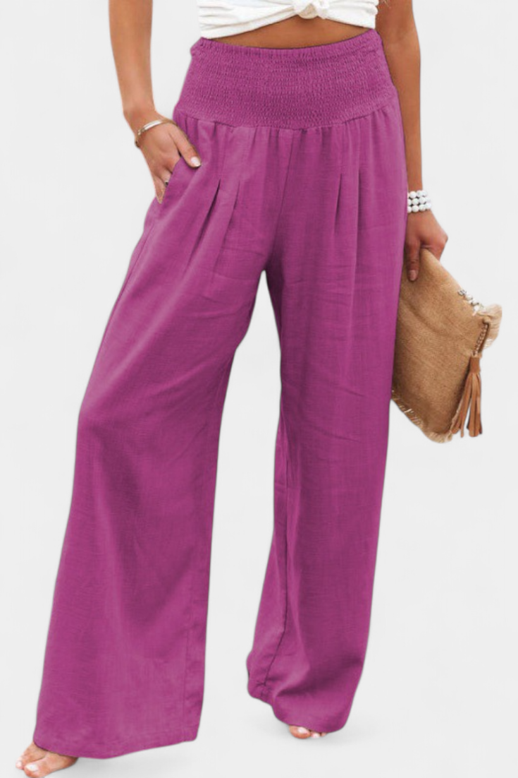 Lexia Pantalon confortable à taille fluide en coton et lin