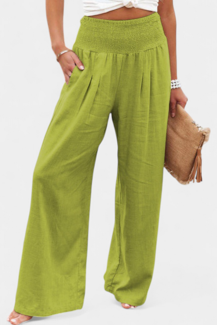 Lexia Pantalon confortable à taille fluide en coton et lin