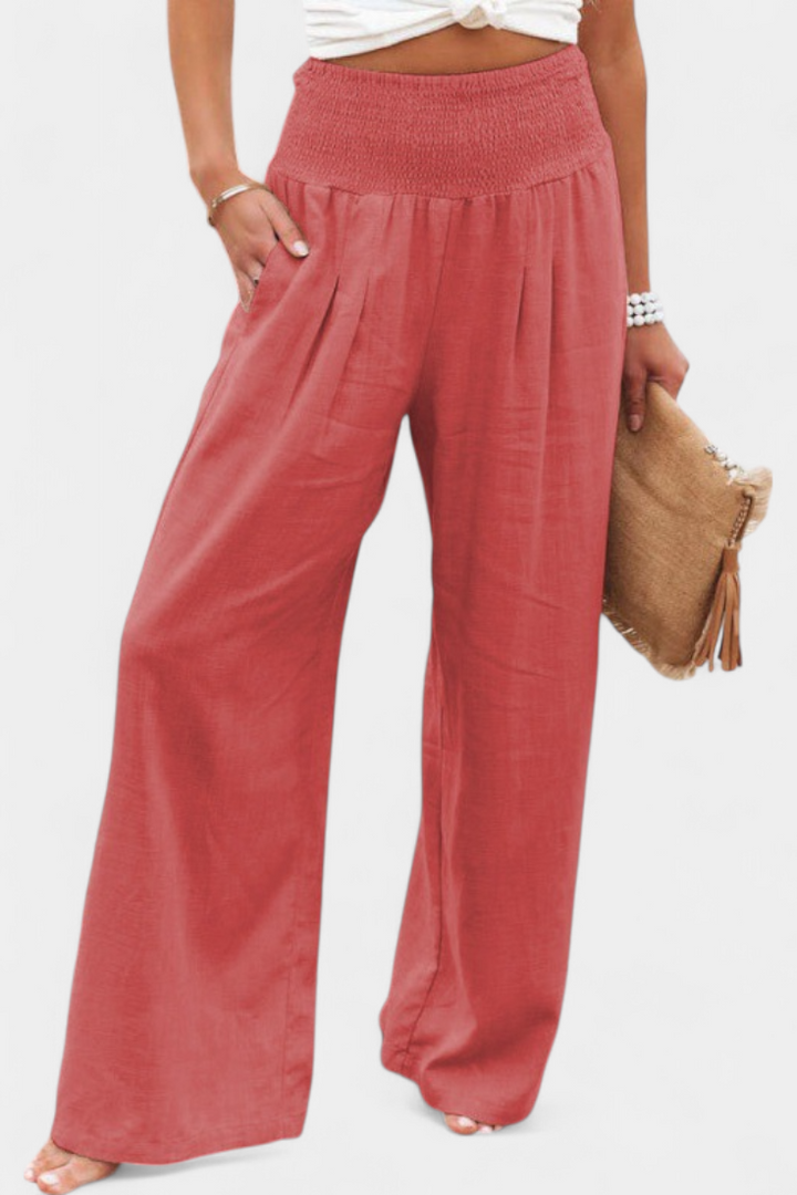 Lexia Pantalon confortable à taille fluide en coton et lin
