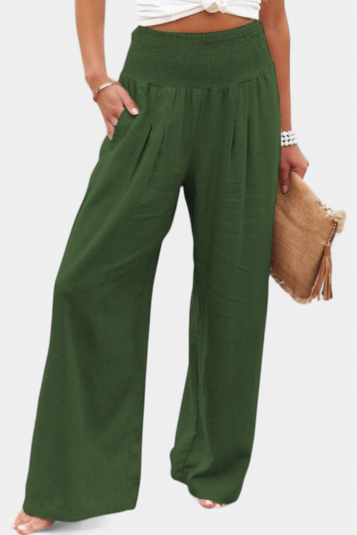 Lexia Pantalon confortable à taille fluide en coton et lin