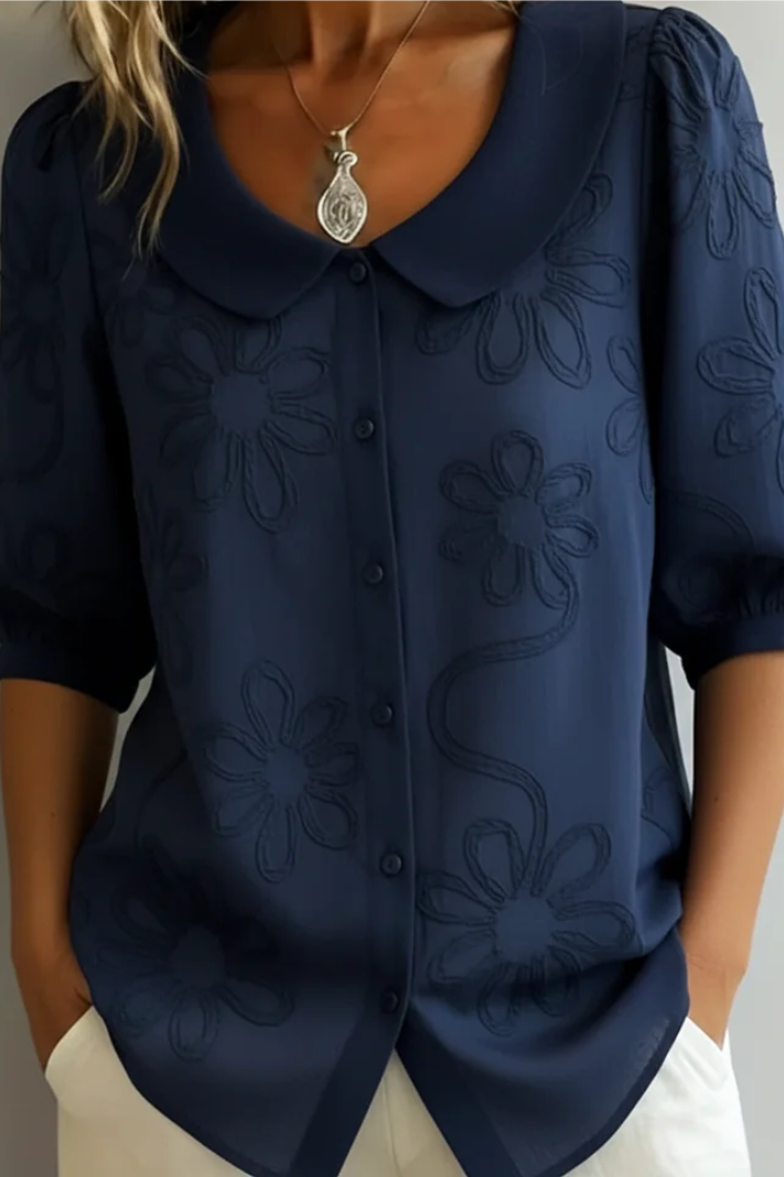Fiora | Blouse Col Claudine Broderie Fleurie & Manches Bouffantes