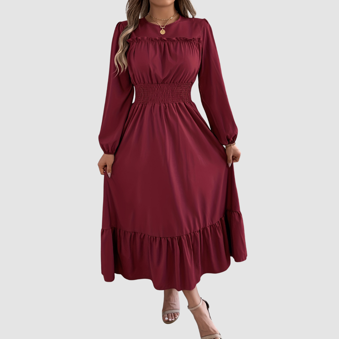 Isola Lane | Navy Ruffled Hem Midi Dress