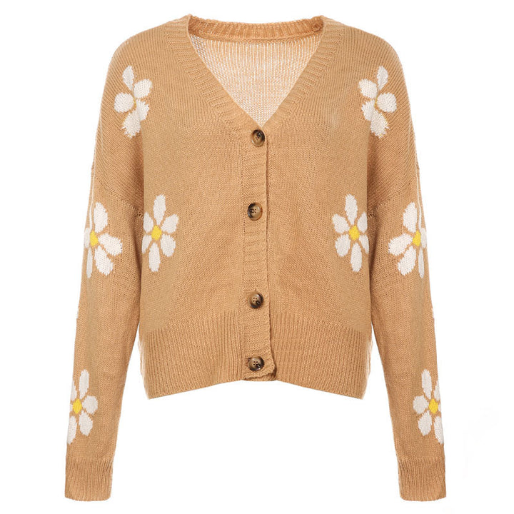 Cardigan Tricoté À Fleurs Décontracté