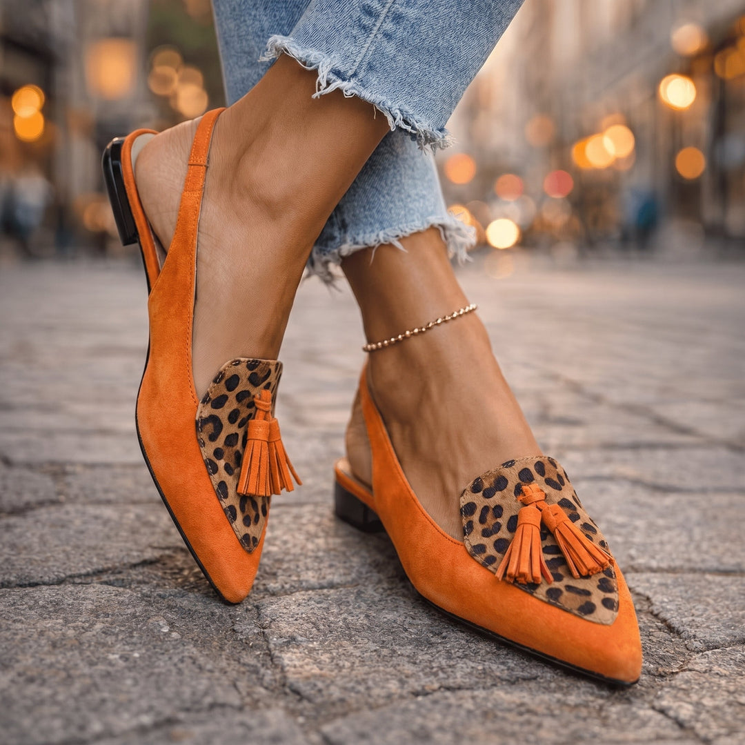 Lorena | Mules Plates Bicolores Suédine & Pompons