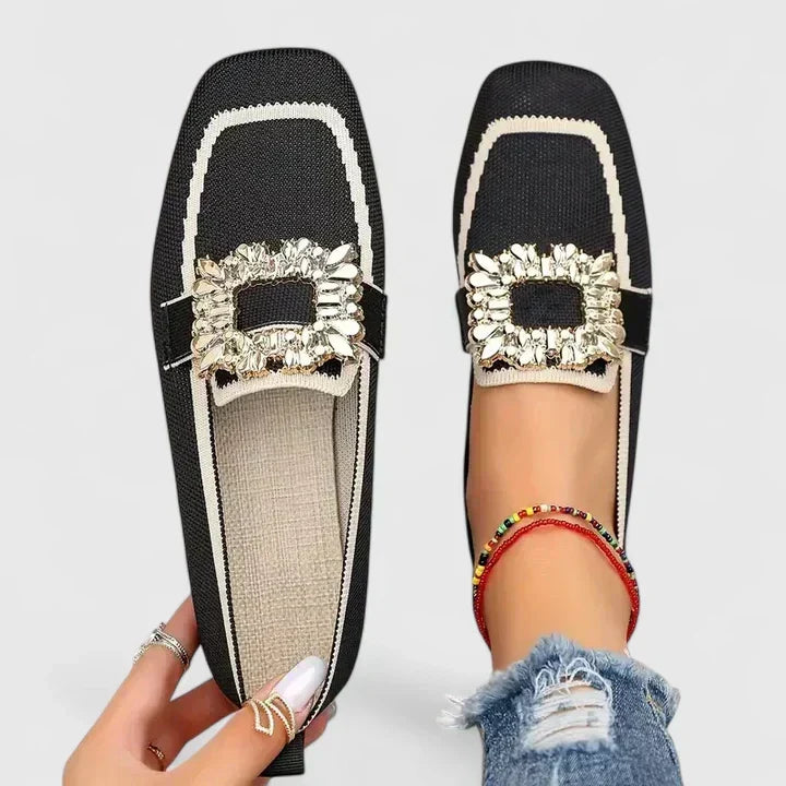Maylora | Mocassins Plates Mesh & Boucle Strass Carrée