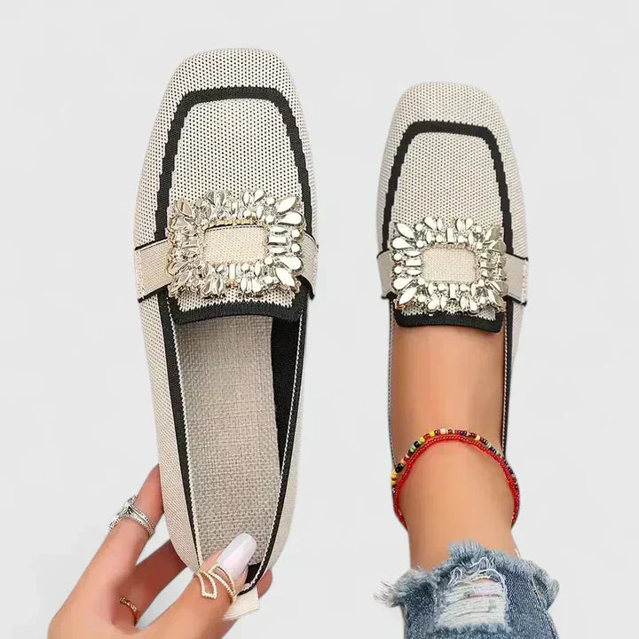 Maylora | Mocassins Plates Mesh & Boucle Strass Carrée