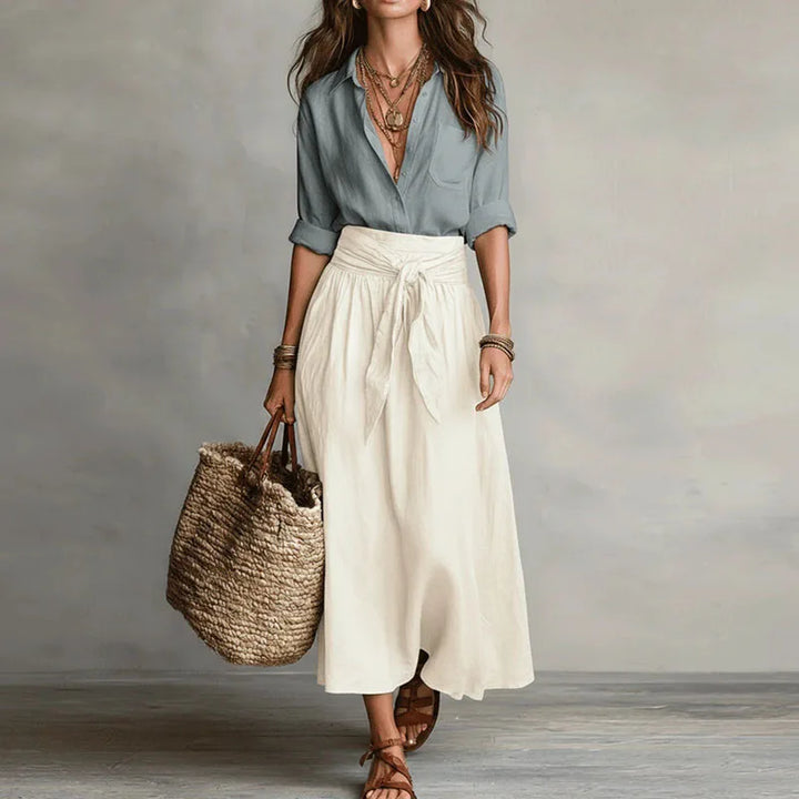 Jeanelle | Ensemble Lin Chemise & Jupe Midi Nouée