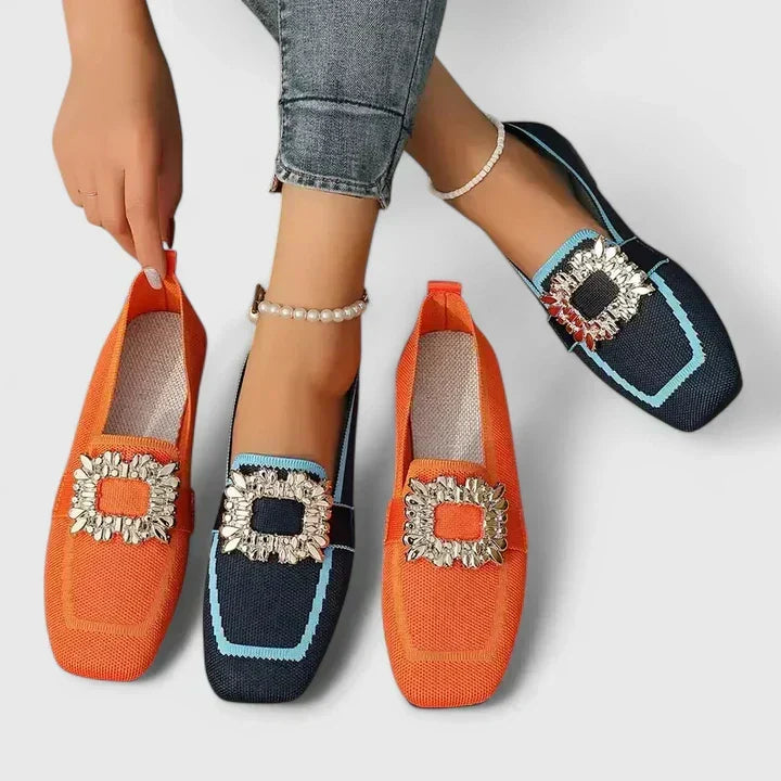 Maylora | Mocassins Plates Mesh & Boucle Strass Carrée