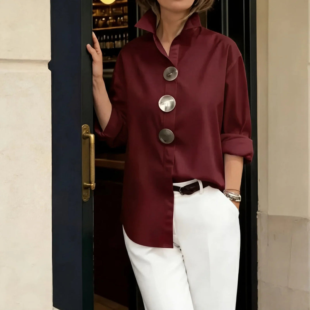 Martina | Chemise Oversize Col Structuré & Grands Boutons Argentés