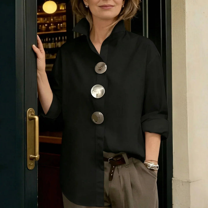 Martina | Chemise Oversize Col Structuré & Grands Boutons Argentés