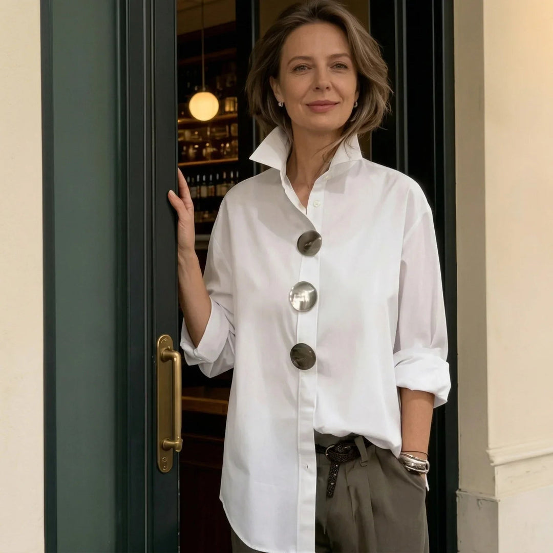 Martina | Chemise Oversize Col Structuré & Grands Boutons Argentés