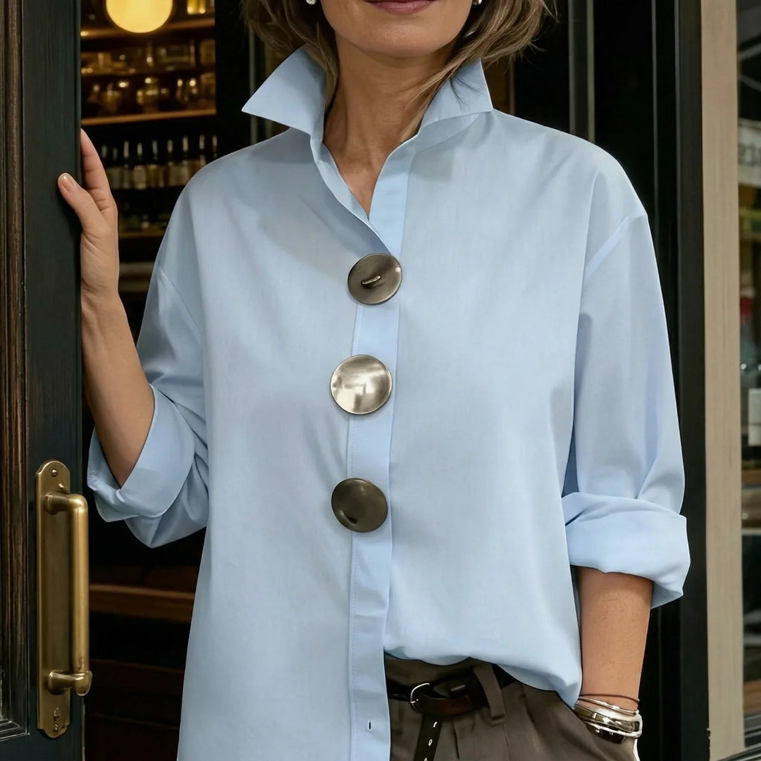 Martina | Chemise Oversize Col Structuré & Grands Boutons Argentés
