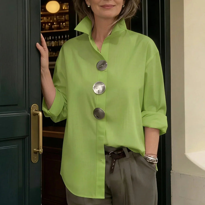 Martina | Chemise Oversize Col Structuré & Grands Boutons Argentés