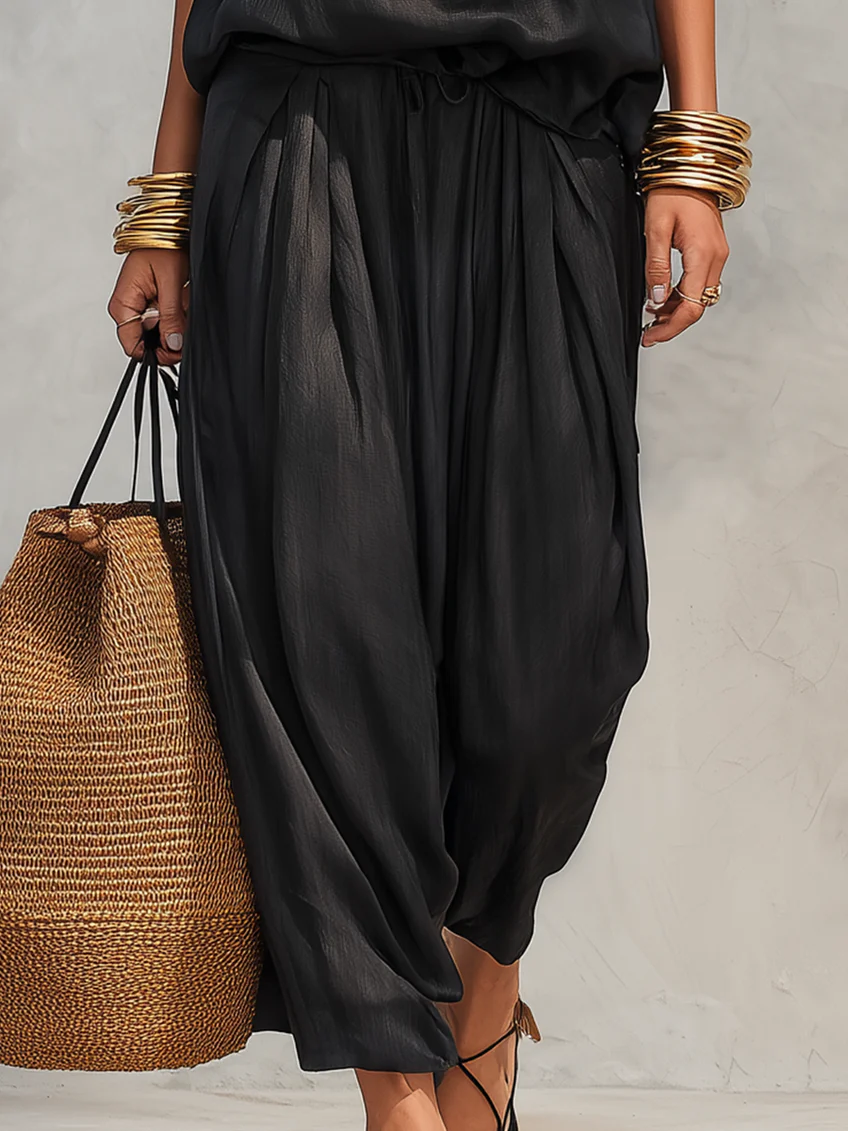 Demetria | Ensemble Deux Pièces Top Drapé Col Bénitier & Pantalon Sarouel Fluide