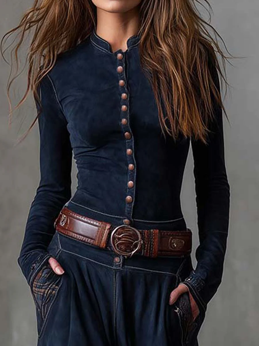 Helena Ivy | Winter Night Navy Suede Maxi Dress with Belt