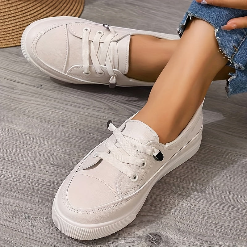 Nola | Chaussures Plates Blanches à Lacets pour Femme avec Semelle Respirante