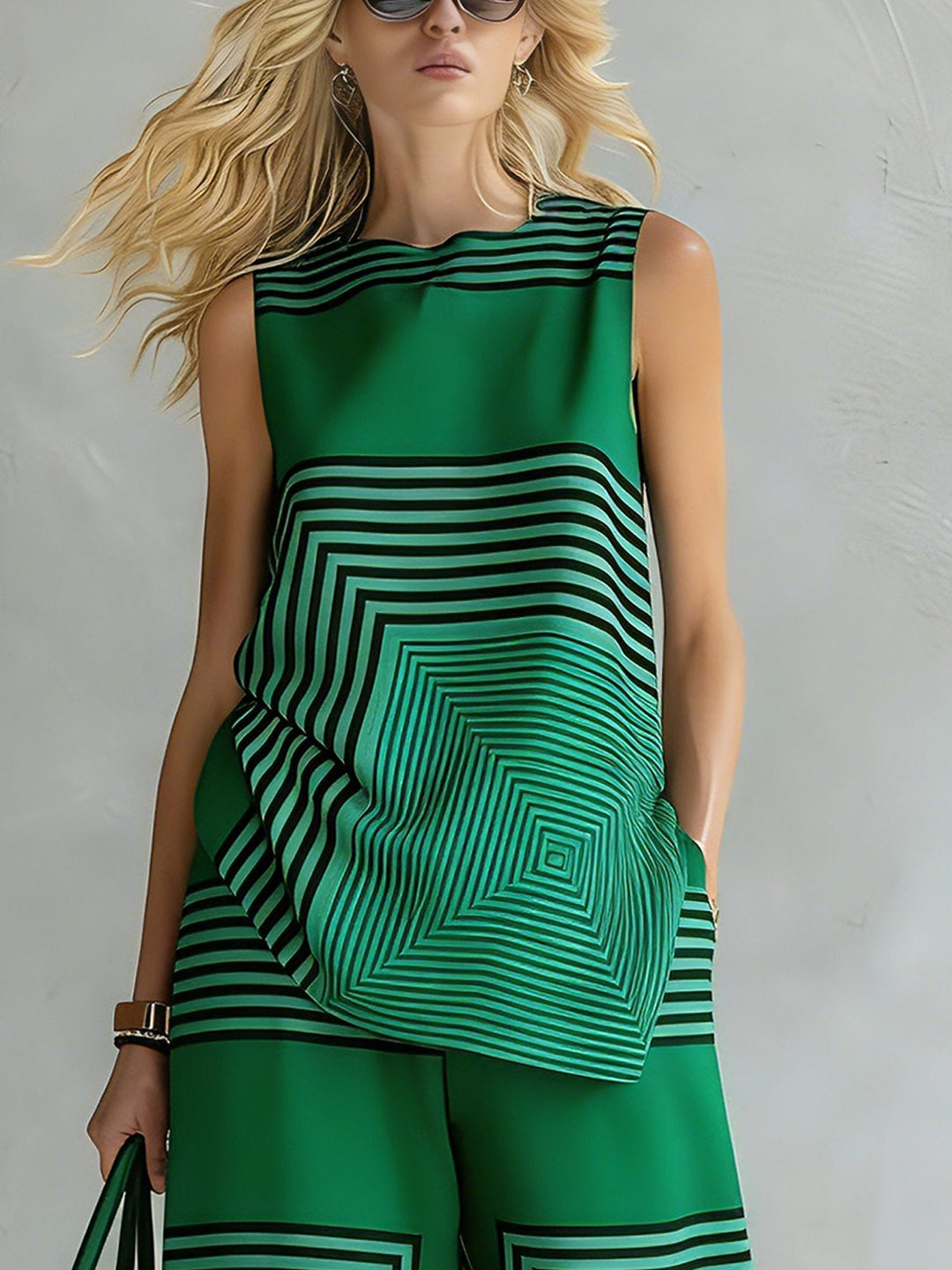 Léa | Ensemble Géométrique Moderne Top Sans Manches & Pantalon Large