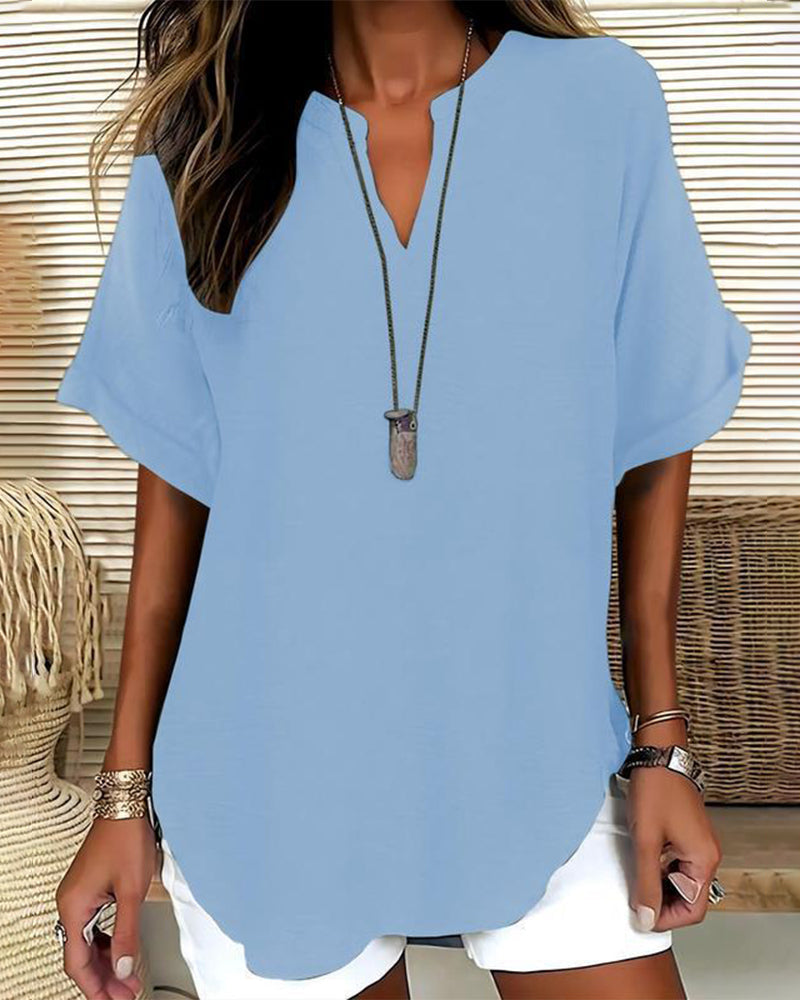 Zoe | Blouse Fluide Col V & Manches Chauve-Souris